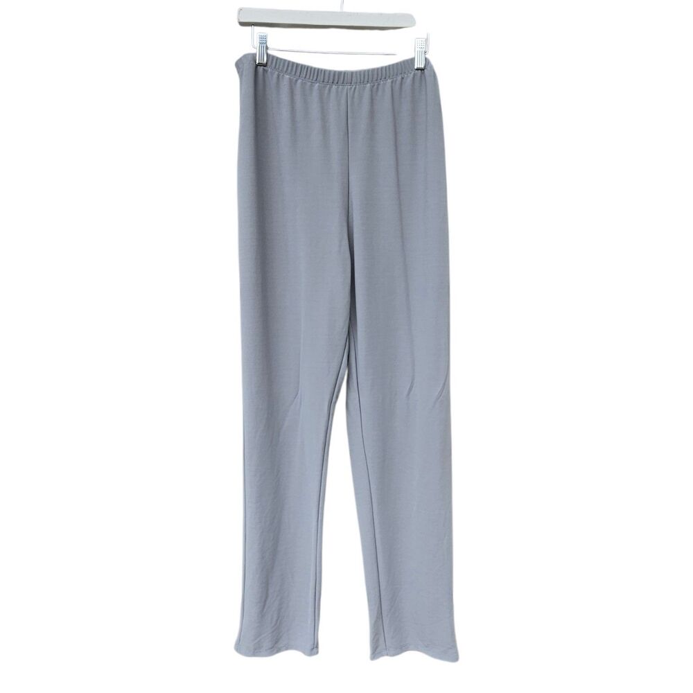 Susan Graver Women's Pants Sz L Tall Essentials Liquid Knit Straight Gray